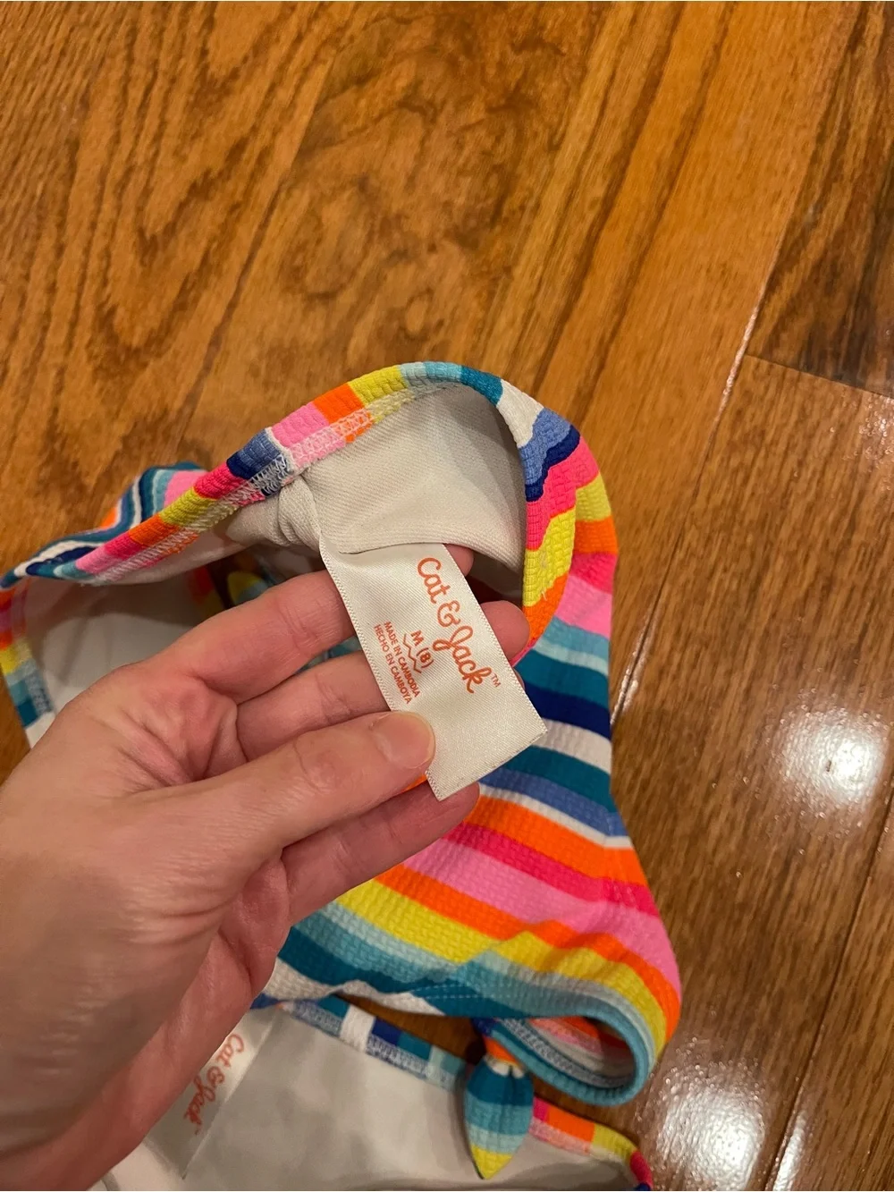 Cat & Jack Girl's 2-Piece Colorful Rainbow Stripe Swimsuit Bikini Size 8 medium